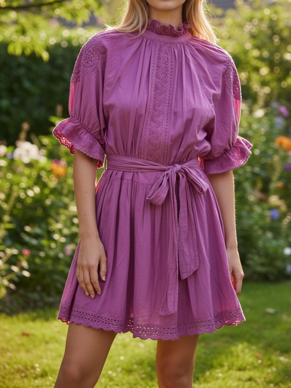 Juliet Dunn London pink short sleeve embroidered vintage style dress 8/10